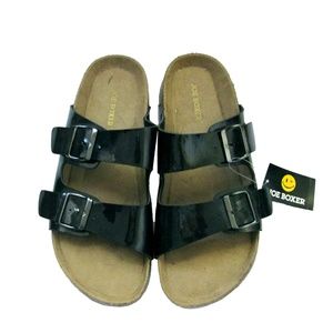 Black Patent Cork Sole Buckle Sandals Size 10M NWT
